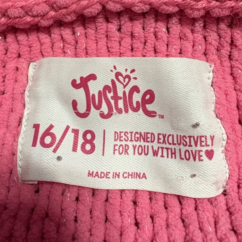 Justice Girls size 16/18 Hot Pink Hooded Chunky‎ Cable Knit Sweater pullover